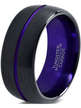 Tungsten Wedding Band Ring 10mm for Men Women Purple Black Domed Brushed Polished Center Line Lifetime Guarantee