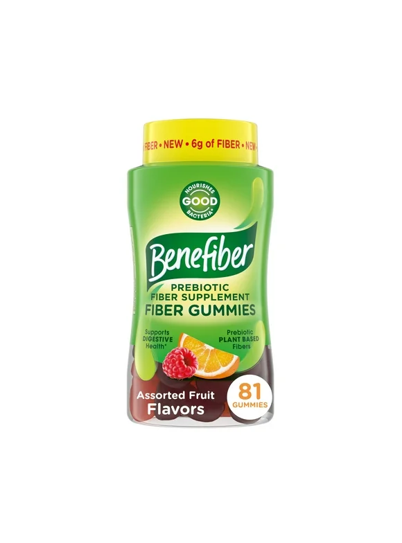 Benefiber Prebiotic Fiber Supplement Gummies for Digestive Health, Assorted Fruit - 81 Count