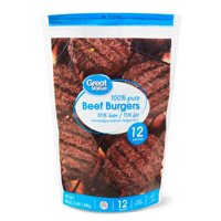 Great Value Beef Burgers, 85% Lean/15% Fat, 12 ct, 3 lb (Frozen)