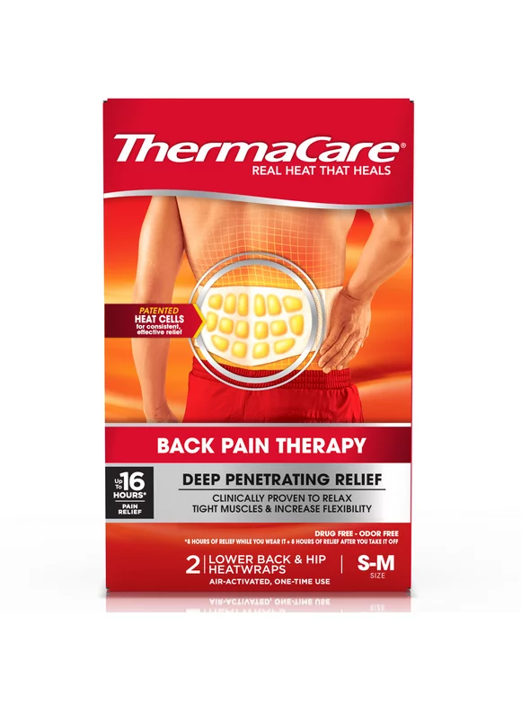 ThermaCare Lower Back & Hip Small/Medium Pain Relief Heat Wraps, 2 Ct