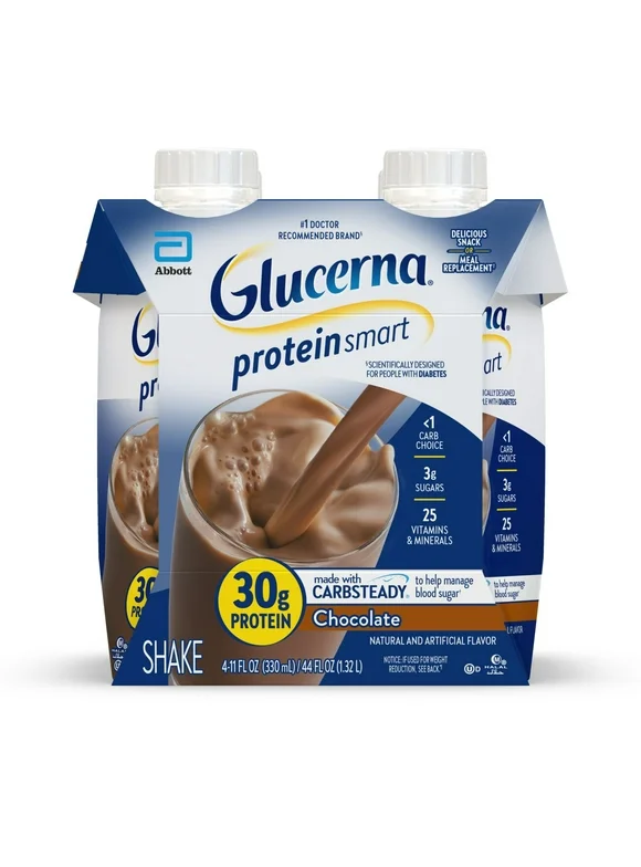 Glucerna Protein Smart Diabetic Shake, Chocolate, 11 fl oz carton, 4 Count