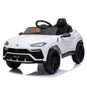 12 V Ride on Toys With Remote, URHOMEPRO 12V Kids Electric Ride On Car for Boys Girls, Battery Powered Power 4 Wheels Vehicles with Remote Control, LED Lights, Music, Horn, Kids Gifts, White, W12690