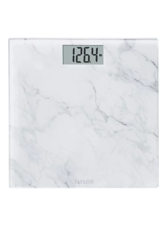 Taylor Glass Digital Body Weight Scale Battery Powered White Marble, 400lb Capacity