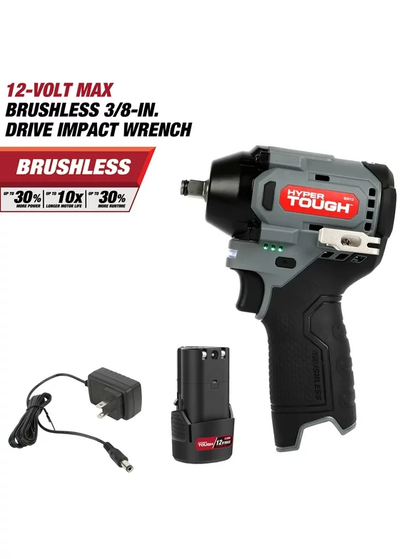 Hyper Tough 12V Max Lithium-Ion Brushless Impact Wrench with 2.0Ah Battery and Charger, 80013