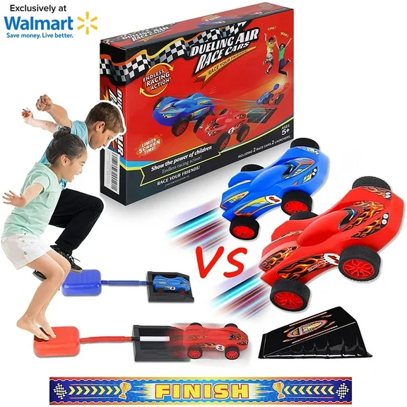 Stomp Dueling Racers,Birthday Gift for Kids, Toys for Boys 8 to 11 Years,Air Powered  Cars for Boys and Girls,2 Toy Car Launchers and  Air Powered Cars with Ramp and Finish Line