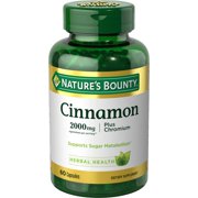 Nature's Bounty Cinnamon, 2000mg Plus Chromium, Dietary Supplement, 60 Capsules, Supports Sugar and Fat Metabolism*