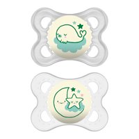 MAM Glow In the Dark Pacifiers, Baby Pacifier 0-6 Months, Best Pacifier for Breastfed Babies, 'Night Design Collection, Unisex, 2-Count