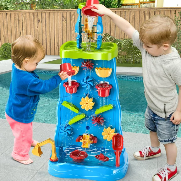 Toddlers Water Table Waterfall Maze-like Wall - Double-Sided Water Sand Table for Kids, 32 PCS Outdoor Toys for Toddlers Age 3-8, Activity Sensory Table Summer Toys for Boys Girls Ages 4-8