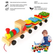 None-toxic Educational Wooden Toys Stacking Train Wooden Building Blocks Set Geometric Stacker and Sort Board Puzzle Toy Development Gift Fun For Kid Baby Kids Toddler