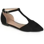 Womens T-strap Pointed Toe Faux Suede Flats