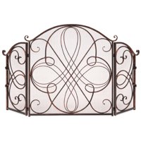 Best Choice Products 3-Panel 55x33in Wrought Iron Fireplace Safety Screen Decorative Scroll Spark Guard Cover -  Copper