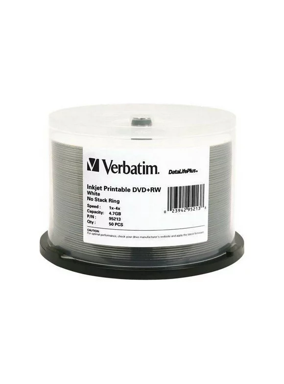 Verbatim 95213 Verbatim DVD+RW 4.7GB 4X DataLifePlus White Inkjet Printable - 50pk Spindle - 4.7GB - 50 Pack