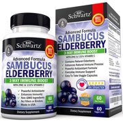 Sambucus Elderberry Capsules with Zinc & Vitamin C - Women & Men's Daily Herbal Supplement for Immune Support, Skin Health - Powerful Antioxidant - Natural Elderberries - Veggie Caps - 60 Capsules