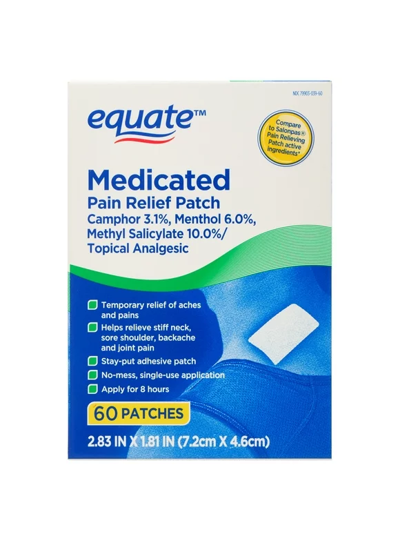 Equate, Medicated Pain Relief Patches for Body Aches & Pains, 20 Count