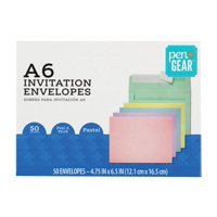 PEN+GEAR Invitation Envelopes, (4 3/4 in. x 6 1/2 in.), Assorted Pastel Colors, Peel & Stick, 50 per Box