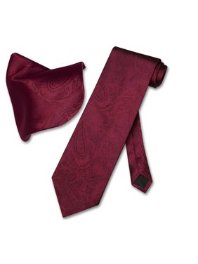 Vesuvio Napoli Burgundy PAISLEY NeckTie Handkerchief Matching Men's Neck Tie Set