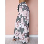 Multitrust Womens Floral Palazzo Pants High Waist Wide Leg Culottes Casual Long Trousers