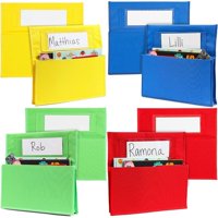 8 Pack Student Chair Pockets for Classroom Storage, School Supplies, 4 Colors, 16.3 x 14.75 x 2.5 in