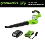 Greenworks 24V 135 CFM Cordless Leaf Blower with 2.0 Ah Battery and Charger, 24352