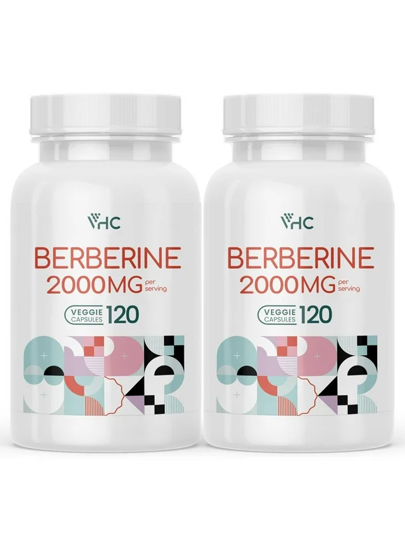 VHC Berberine Plus 2000mg, Premium Berberine HCL for Man and Women, 10X Time Optimum Absorption, Max Boost Bioavailable Levels, for Immune Cardiovascular Gastrointestinal, 120 Veggie Capsules,2pack