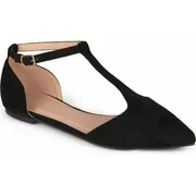 Women's T-strap Pointed Toe Faux Suede Flats