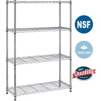 4 Shelf Wire Shelving Unit Garage NSF Wire Shelf Metal Storage Shelves Heavy Duty Height Adjustable for 1000 LBS Capacity Chrome