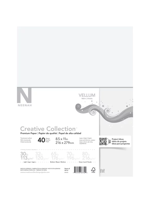 Neenah Creative Collection Paper, Vellum, Letter Size (8 1/2" x 11"), FSC Certified, Translucent, Pack of 40 Sheets
