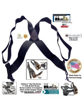 Black Hip-clip X-back Trucker style Holdup Suspenders with patented Gripper Clasps