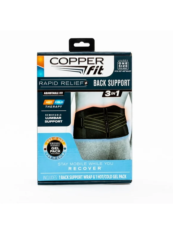 Copper Fit Unisex Rapid Relief Back Support Brace with Hot/Cold Therapy, Adjustable