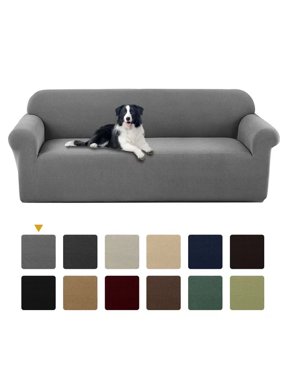 Sanmadrola Couch Cover Water Resistant Stretch Sofa Slipcover Jacquard Furniture Protector for Kids Pets Dog Cat, Light Gray, Sofa