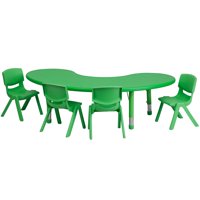 Set of 4 Half-Moon Green Plastic Height Adjustable Activity Table and Chairs  65''