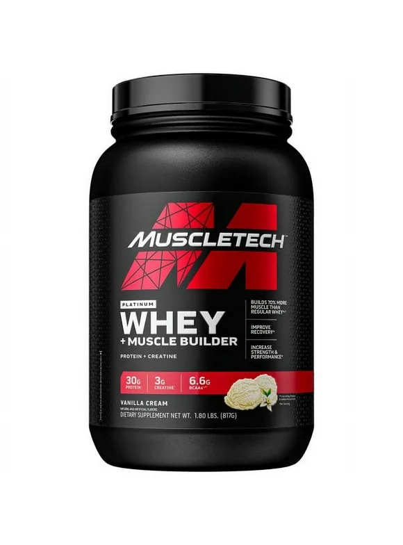 Muscletech Platinum Whey Plus Muscle Builder Protein Powder, 30g Protein, Vanilla, 18 Servings