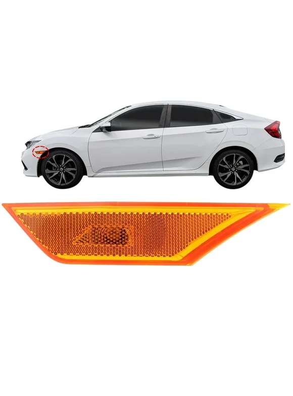 APA Replacement for Front Side Marker Light Assembly 2016 2017 2018 2019 2020 2021 Honda Civic Sedan Coupe Hatchback Type R with Bulb Included Driver Left Side 33850TBAA02 HO2550127