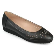 Brinley Co. Women's Faux Leather Laser-cut Comfort-sole Embroidered Lightweight Flats