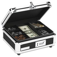 Vaultz Plastic & Steel Cash Box w/Tumbler Lock, Black & Chrome -IDEVZ01002