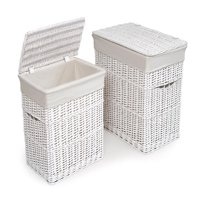Badger Basket Wicker Laundry Hamper with Liners, Set of 2, White