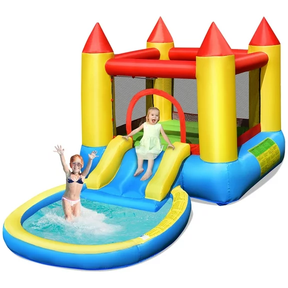 Costway Inflatable Bounce House Kids Slide Jumping Castle Pool with Balls & Bag