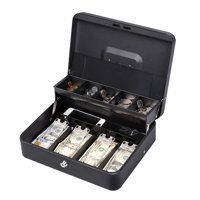 Low-profile Cash Box with Coin Tray and Lid, 2 Keys - Black