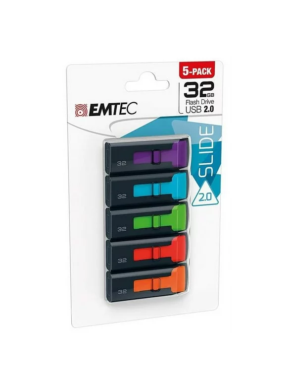 EMTEC C450 USB 2.0 Flash Drive, 32GB, Assorted, Pack Of 5