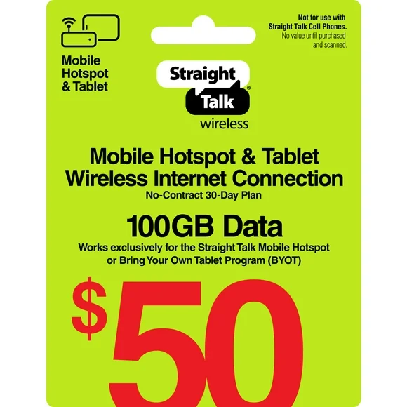 Straight Talk $50 Mobile Hotspot & BYOT Wireless Internet Connection 100GB Data 30-Day Prepaid Plan e-PIN Top Up (Email Delivery)