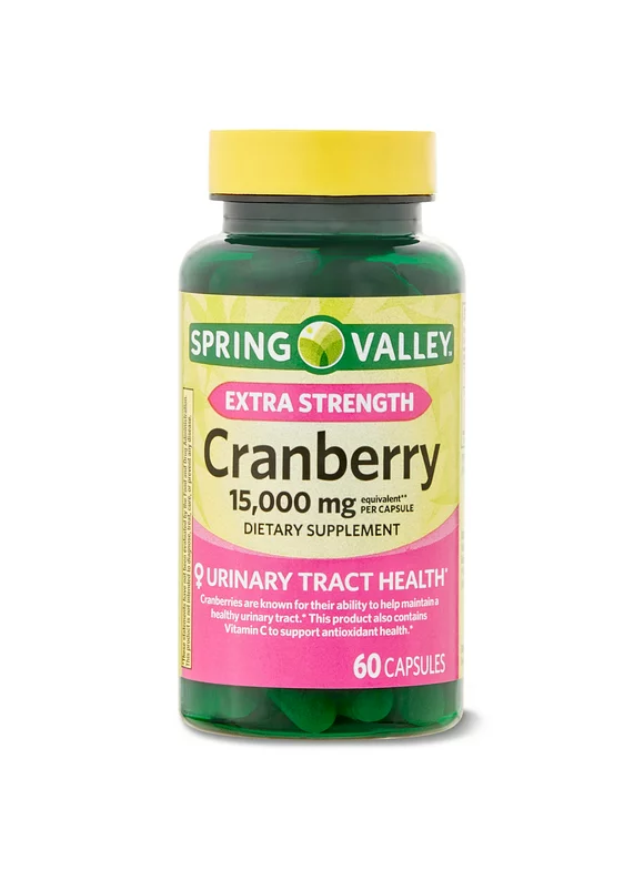 Spring Valley Extra Strength Cranberry Dietary Supplement Capsules, 15,000mg, 60 Ct