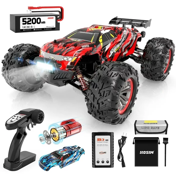 Hosim 1:10 Brushless RC Cars Remote Control Car  RC Monster Truck Racing Car 4WD High Speed 68 KMH X07 Red Toys for Adult & Kids