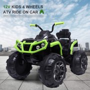 12 Volt Ride ON Toys, Battery Powered Ride ON Toys Car, 4 Wheeler ATV Ride ON Car w/ 3.7mph Max, 2 Speed, LED Lights, AUX Jack, Radio, Electric Motorcycle for Boys, 3-8 Years Old, Green, W1879