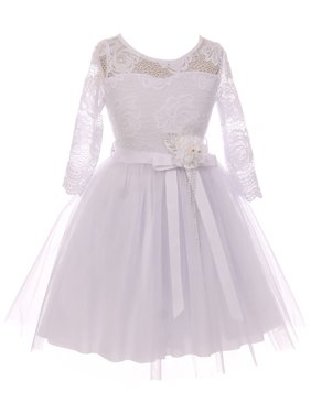 Little Girl Floral Lace Top Tulle Communion Easter Flower Girl Dress USA White 4 JKS 2098 BNY Corner