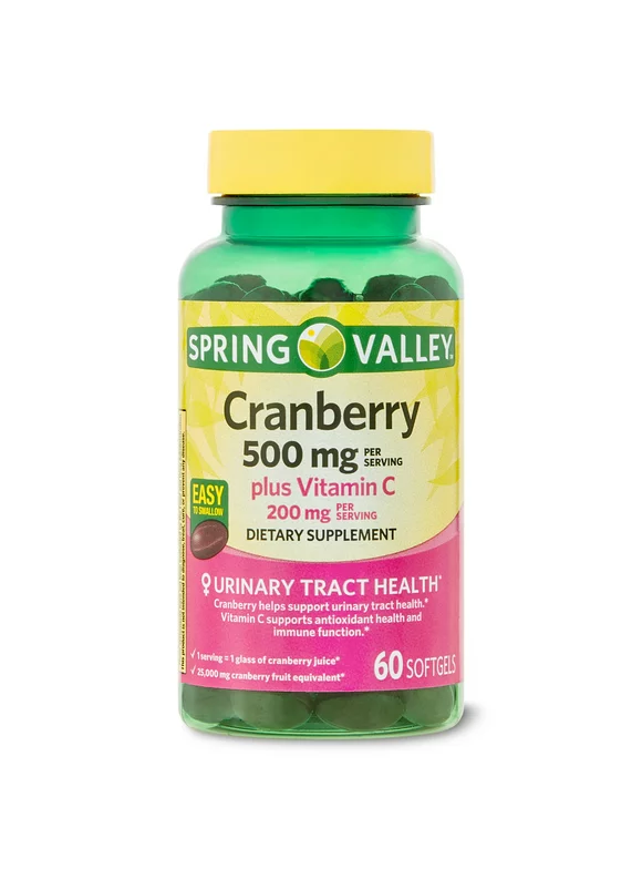 Spring Valley Cranberry Dietary Supplement Softgels, 500mg, 60 Count