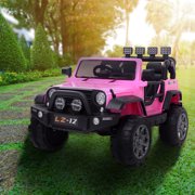 Remote Control Kids Electric Car, 12V Battery Powered Electric Ride On Jeep Car for Kids, 4-Wheel Motorized Cars with Remote Control&LED Light&Music, for 3~8-Year-Old Kids, Pink, A360