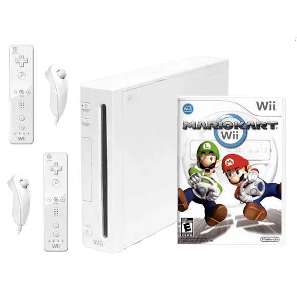 Pre-Owned Nintendo Wii Console White with 2 Sets of Controllers & Mario Kart Bundle System
