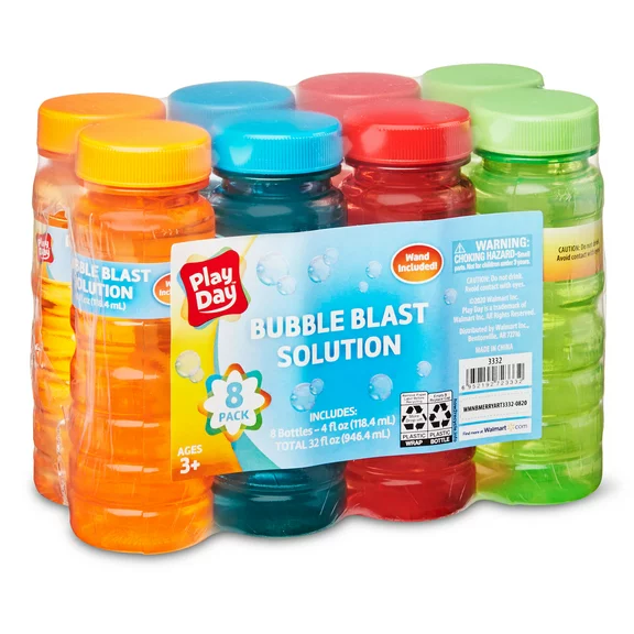 Playday 8pk 4oz Bubbles, 8 Pack, 4 Colors, Pink, Red, Orange, Green
