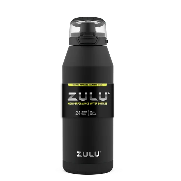 ZULU Swift 32 Fluid Ounce Stainless Steel Vacuum Insulated Water Bottle with Silicone Straw, Black