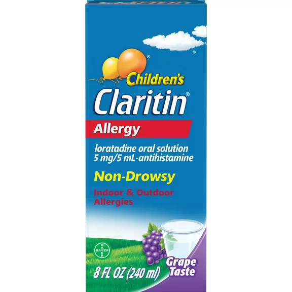 Claritin Non-Drowsy Allergy Medicine for Kids, Loratadine Antihistamine Grape Syrup, 8 fl oz